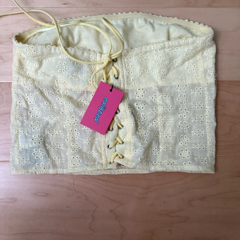 NWT Women yellow eyelet‎ corset top 
 whimsigoth Y2K fairycore coquette size M - Picture 4 of 11